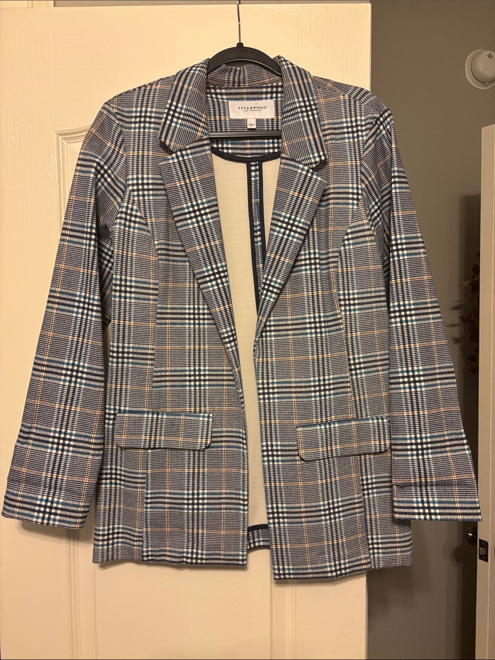 Liverpool Blue Plaid Blazer with Cream and Tan Accents
